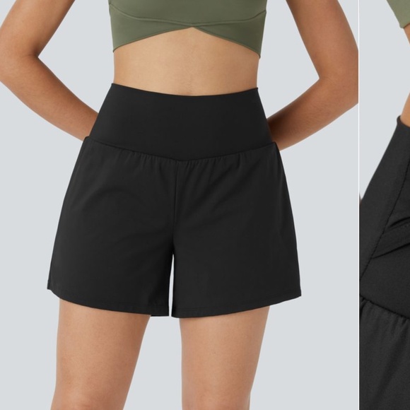 Halara Super High Waisted Back Pocket & Side Pocket Shorts 5'' Black NWT Large - Picture 2 of 14